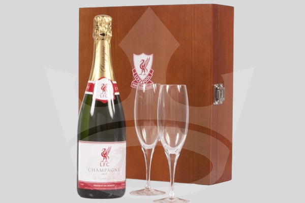 personalised champagne with two flutes in wooden gift set (750ml) | Champagne corporate gift