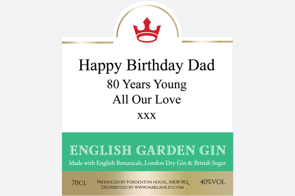 Personalised English Garden Gin bottle 70cl / Gin lovers gift