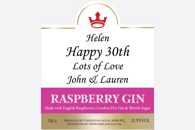Personalised Raspberry Gin label